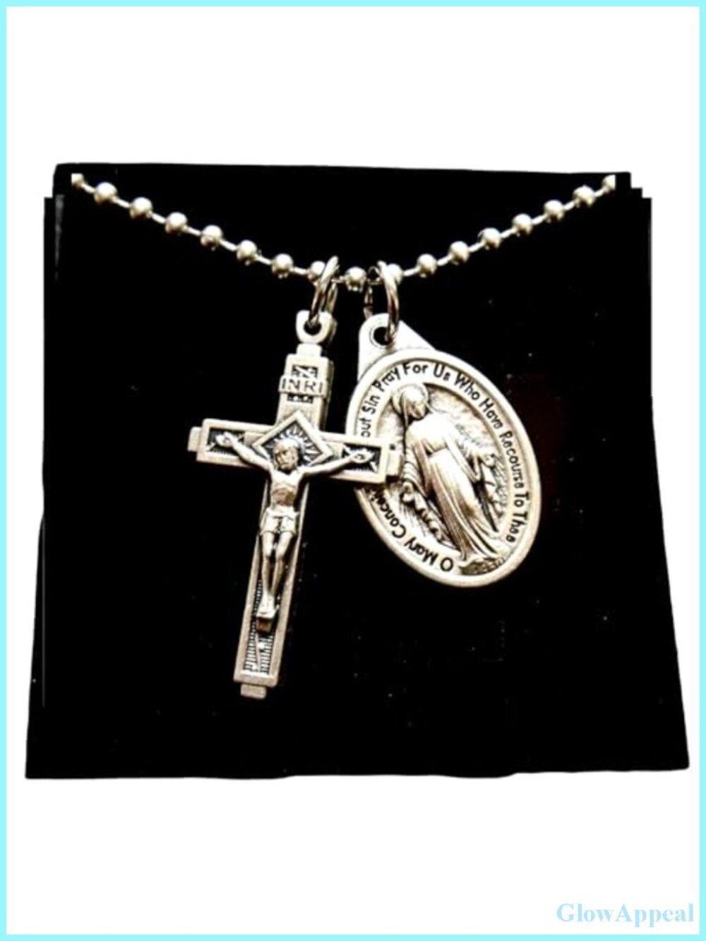 Mens Cross Miraculous Medal Necklace Stainless Steel 30 Inch